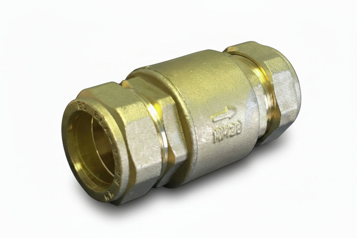 Brass compression fitting on a white background